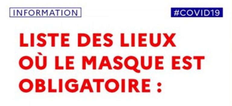 COVID 19 : N&rsquo;OUBLIEZ PAS VOTRE MASQUE
