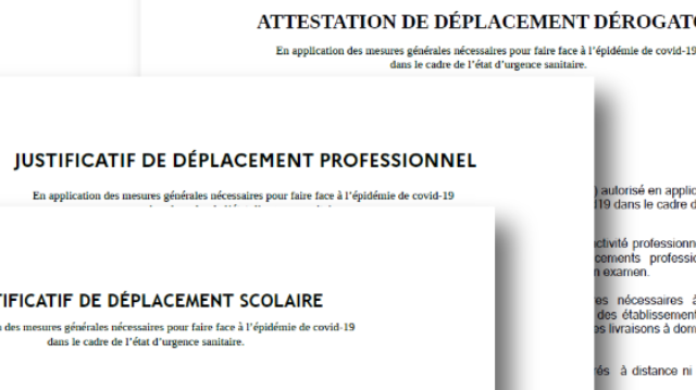 COVID 19 : LES ATTESTATIONS DE DEPLACEMENT INDISPENSABLES