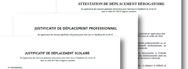 COVID 19 : LES ATTESTATIONS DE DEPLACEMENT INDISPENSABLES