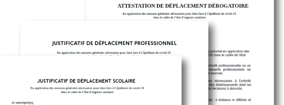 COVID 19 : LES ATTESTATIONS DE DEPLACEMENT INDISPENSABLES