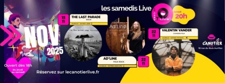 La programmation riche et variée des Samedis Live au Canotier Live à Aurillac