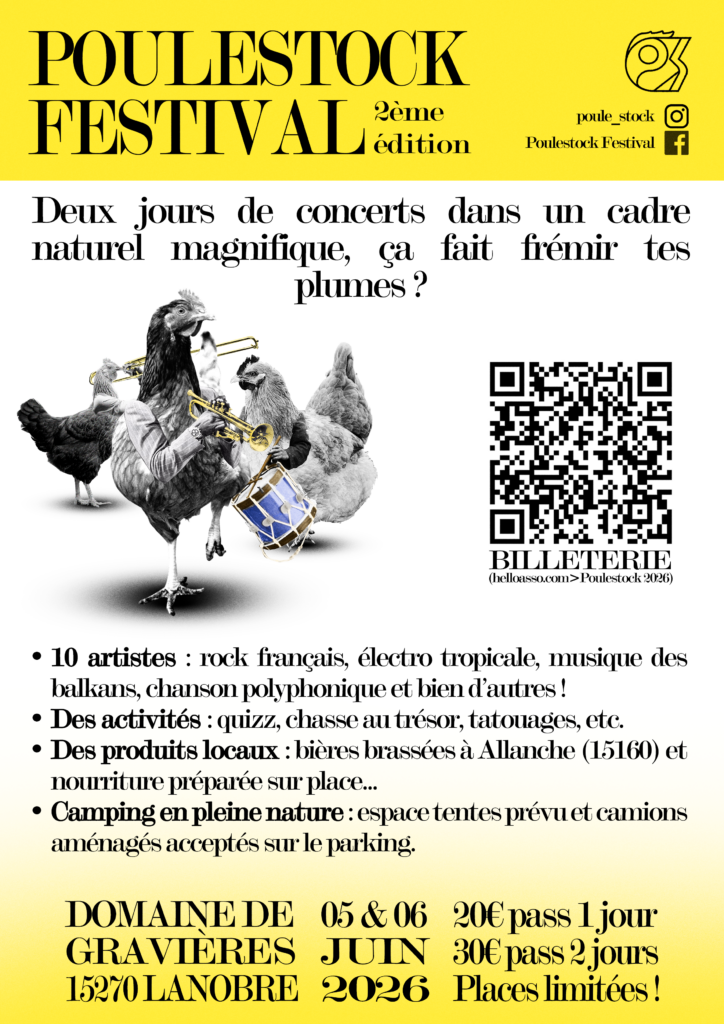 La 2e édition du Poulestock Festival aura lieu les 5 et 6 juin 2026 au Domaine de Gravières à Lanobre